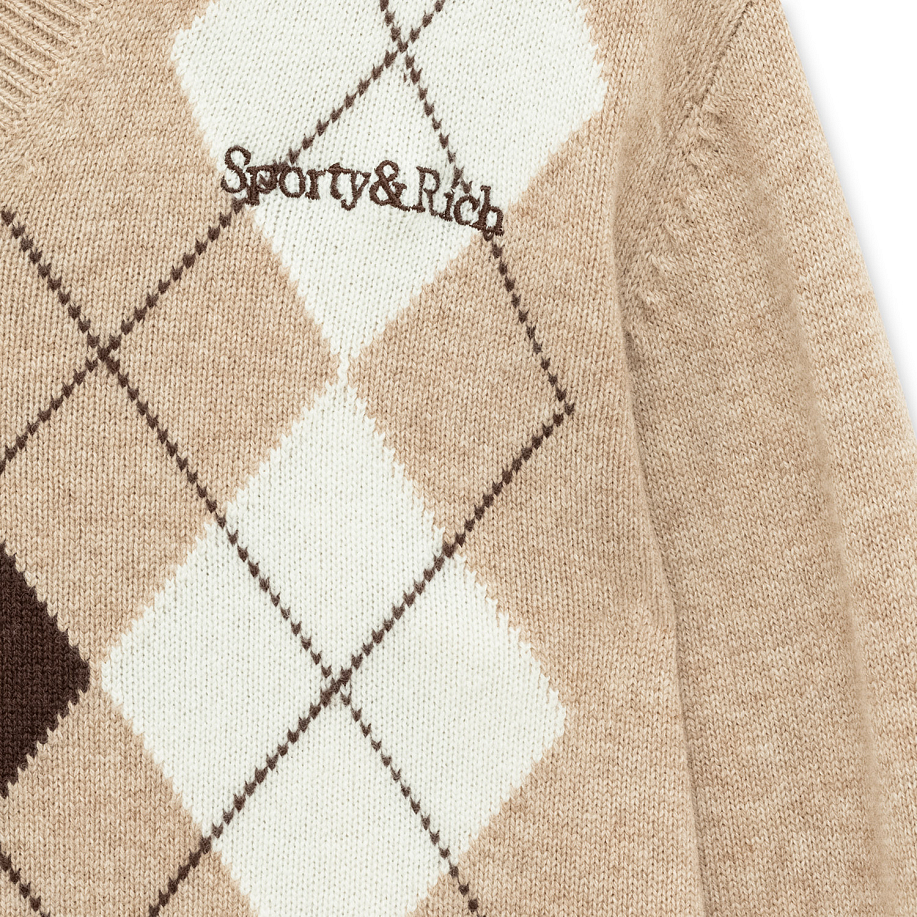 Свитер SPORTY & RICH SERIF LOGO ARGYLE SWEATER в интернет-магазине Peak Conceptwww.peakstore.ru - 7 фото